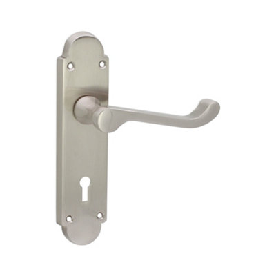 B&Q -  Oakley (S-Type) Lock Lever Handle Satin Nickel