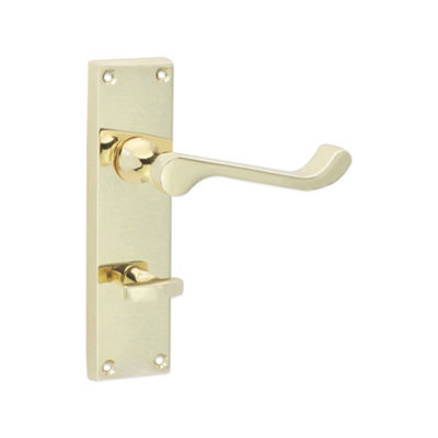 Spira Brass Victorian Scroll Privacy Lever Handle 150mm Polished Brass from B&Q