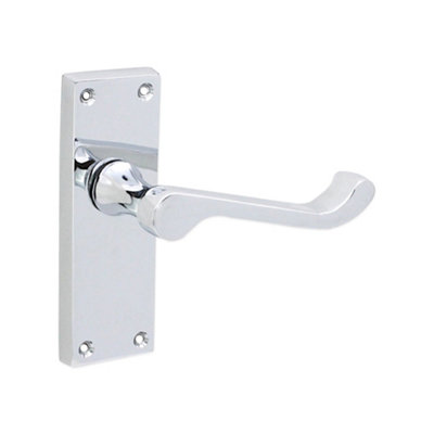 Spira Brass Victorian Scroll Latch Lever Handle 115mm Polished Chrome from B&Q