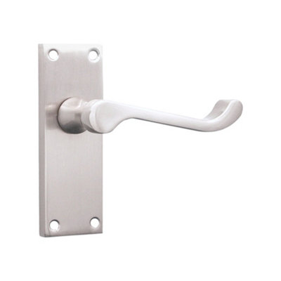 Spira Brass Victorian Scroll Latch Lever Handle 115mm Satin Nickel from B&Q