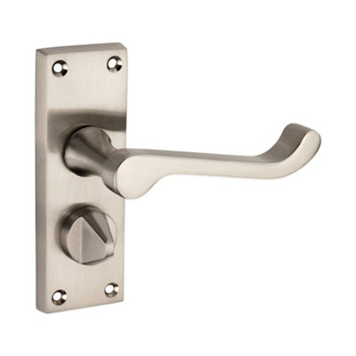 Spira Brass Victorian Scroll Latch Privacy Handle 115mm Satin Nickel from B&Q