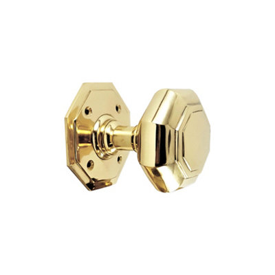 Spira Brass Octagonal Mortice Door Knobs Polished Brass from B&Q