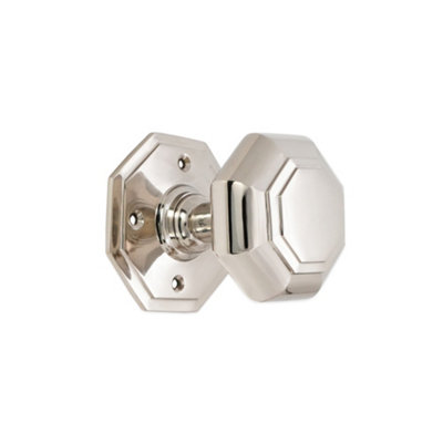Spira Brass Octagonal Mortice Door Knobs Polished Nickel from B&Q