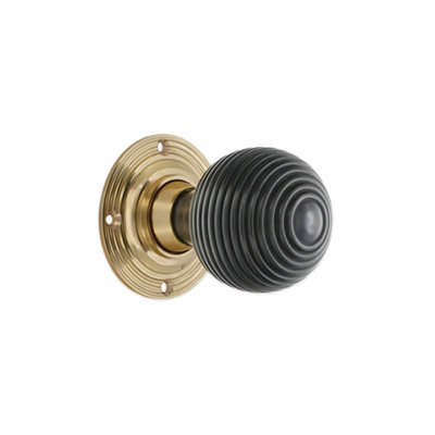 Spira Brass Ebony Beehive Rim/Mortice Door Knob Polished Brass