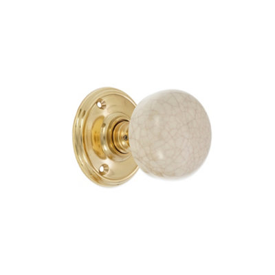B&Q -  Crackled Porcelain Mortice Door Knob Polished Brass