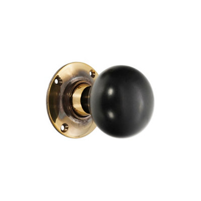 Spira Brass Ebony Bun Rim/Mortice Door Knob Aged Brass