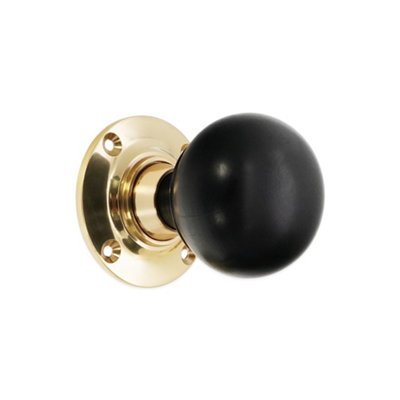 Spira Brass Ebony Bun Rim/Mortice Door Knob Polished Brass