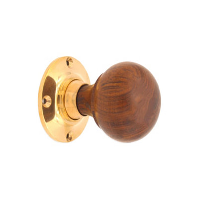 Spira Brass Rosewood Bun Rim/Mortice Door Knob Polished Brass