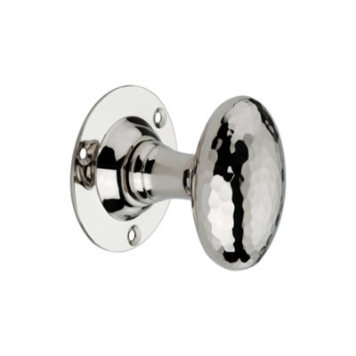 Spira Brass Hammered Oval Mortice Door Knob Polished Nickel from B&Q