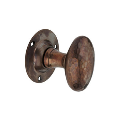 Spira Brass Hammered Oval Mortice Door Knob Antique