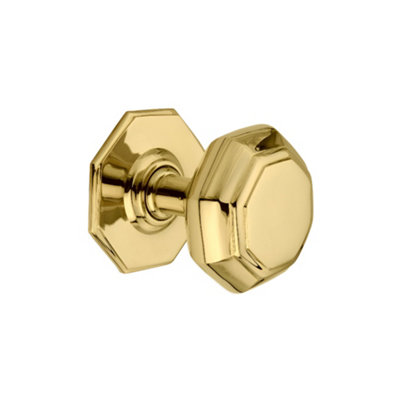Spira Brass Octagonal Centre Door Knob Polished Brass from B&Q