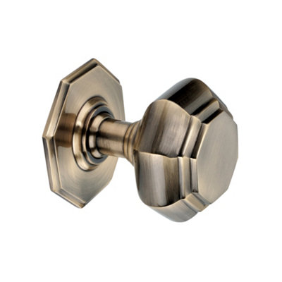 Spira Brass Octagonal Centre Door Knob Antique Brass from B&Q