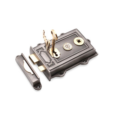 B&Q -  Iron Davenport Rim Lock Pewter Finish