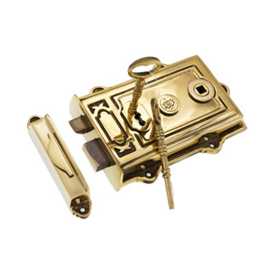 B&Q -  Brass Davenport Rim Lock Aged Brass