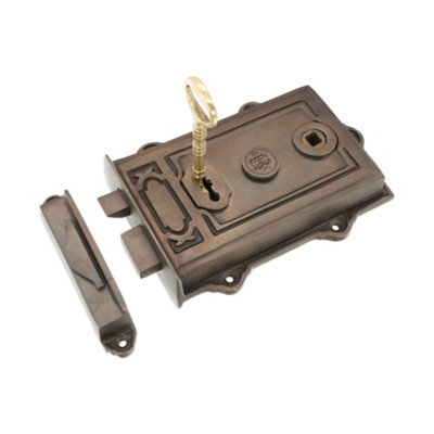 B&Q -  Brass Davenport Rim Lock Aged Bronze