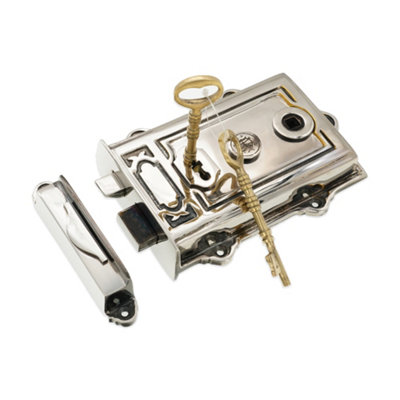 B&Q -  Brass Davenport Rim Lock Aged Nickel