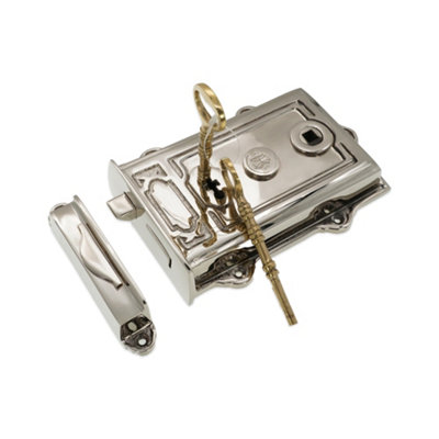 B&Q -  Brass Davenport Rim Lock Polished Nickel