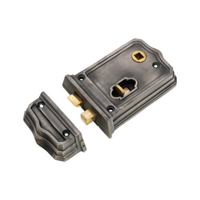 B&Q -  Gothic Rim Lock 105mm Pewter Finish