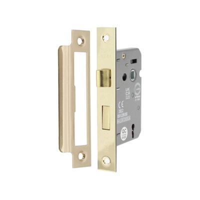 B&Q -  2.5" Ce 3 Lever Mortice Sash Lock Fd60Brass