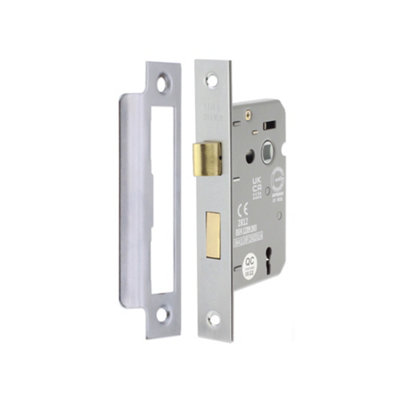 B&Q -  2.5" Ce 3 Lever Mortice Sash Lock Fd60Satin Chrome