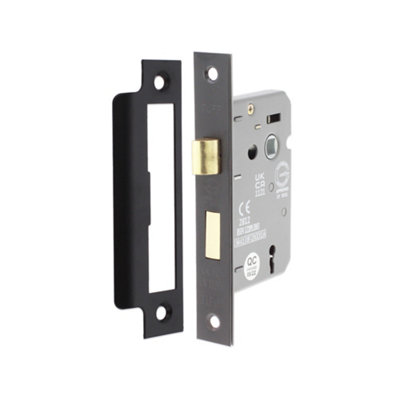 B&Q -  2.5" Ce 3 Lever Mortice Sash Lock Fd60Matt Black