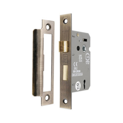B&Q -  2.5" Ce 3 Lever Mortice Sash Lock Fd60Antique Brass