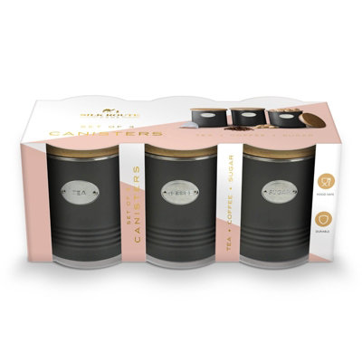 Tea, Coffee & Sugar Black Metal Kitchen Canister Set by Silk Route Home - Image 3