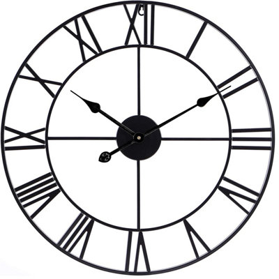 Wadan 60Cm Black Roman Metal Skeleton Wall Clock Clear Numbers Easy To Read Modern Analogue Wall Clock Battery Operated from B&Q