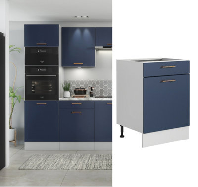 B&Q -  Kitchen Drawers Unit 600mm Cabinet Complete Cupboard Floor Standing Base Dark Navy Blue Nora