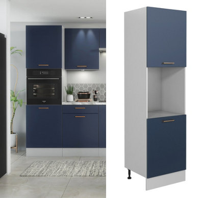 B&Q -  Tall Oven Housing Unit 600mm Kitchen Cabinet Dark Navy Blue 2 Door For Single Built In Oven Nora