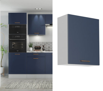 B&Q -  Kitchen Wall Unit Complete 600mm Cabinet Dark Navy Blue Cupboard Slab Door Nora