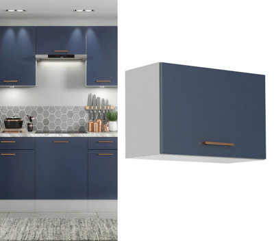 B&Q -  Cooker Hood Cabinet Kitchen 600mm Wall Unit Half Height Cupboard Dark Navy Blue Extractor Housing Nora