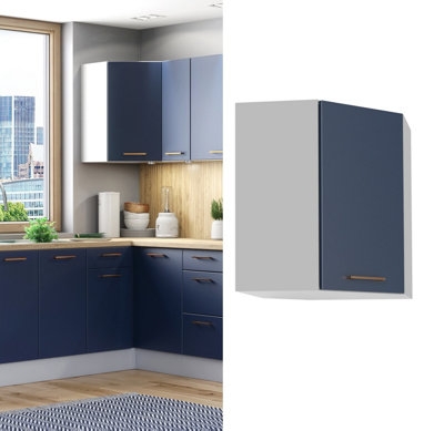 B&Q -  Kitchen Corner Cabinet Wall Unit 600mm Complete Cupboard Dark Navy Blue L Shaped Nora