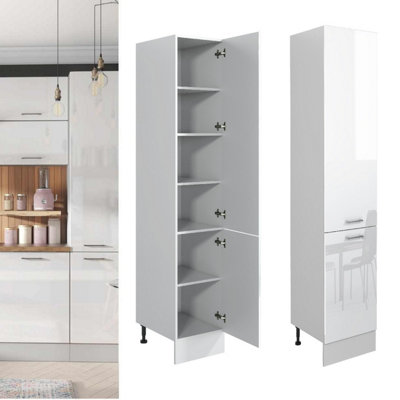 B&Q -  Kitchen Larder Cupboard Slim Narrow Free Standing 400mm Storage Pantry Unit Light White Gloss CabinetElla