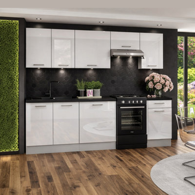B&Q -  White Gloss Kitchen Cabinets 7 Unit Package 240Cm Set Modern Complete Flat Pack Soft Close Ella