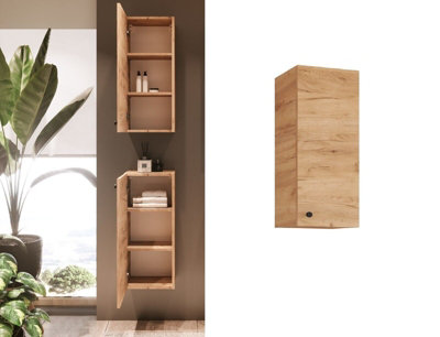 B&Q -  Bathroom Wall Cabinet Small Slimline Cupboard Universal Top Base Storage Unit Oak Effect Narrow Slimline Avir