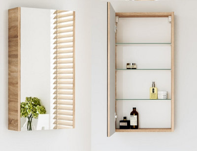 B&Q -  Bathroom Mirror Cabinet Mirrored Wall Unit 400mm Slimline Cupboard Narrow Storage Sonoma Oak Avir