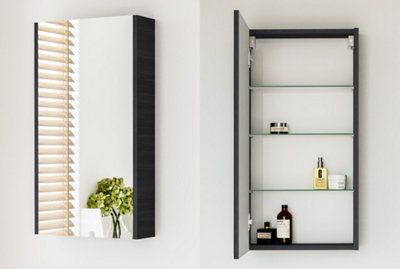 B&Q -  Bathroom Mirror Cabinet Mirrored Wall Unit 400mm Cupboard Black Grey Ash Slimline Narrow Avir