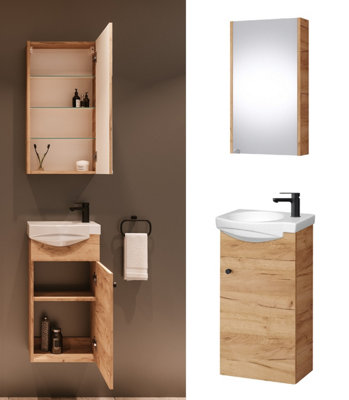 Impact Furniture Bathroom Cabinets Set Vanity Unit Basin Mirror Wall Furniture Oak Finish Avir