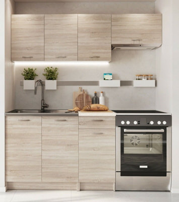 B&Q -  Kitchen Cabinets Set 5 Unit Sonoma Oak Cupboard Worktop Budget Small Modern Nela