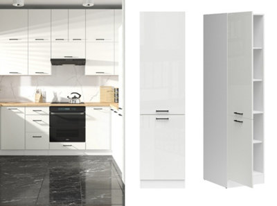 B&Q -  Kitchen Larder Unit Left Pantry 500mm Cabinet Cupboard White Chalk Gloss Junona