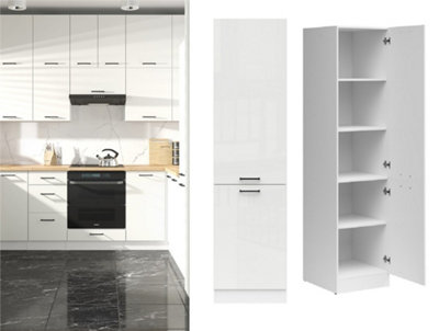 B&Q -  Kitchen Larder Unit Right Pantry 500mm Cabinet Cupboard White Chalk Gloss Junona