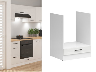B&Q -  Kitchen Oven Housing Unit 600mm Cupboard Chalk White Gloss 60Cm 1 Drop Down Door Junona