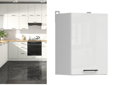 B&Q -  Kitchen Wall Unit 400mm Cabinet Narrow Slim 1 Door 40Cm Cupboard Chalk White Gloss Modern Budget Junona