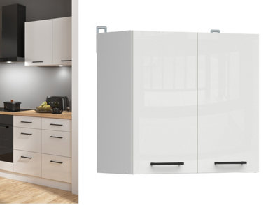 B&Q -  Kitchen Wall Unit Cabinet Cupboard 600mm Upper Storage Chalk White Gloss Doors 60Cm Modern Budget Junona