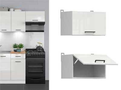 B&Q -  Kitchen Wall Unit 500mm Extractor Fan Housing Cabinet White Chalk Gloss Half Height Narrow Storage Junona