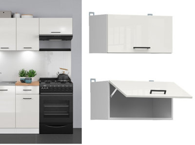 B&Q -  Kitchen Wall Unit 600mm Extractor Housing Cabinet Half Height Door 60Cm Cupboard White Chalk Gloss Junona