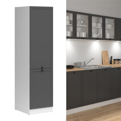 B&Q -  Kitchen Larder Unit Tall Slim Cabinet Pantry Cupboard Shaker Dark Grey Left 500mm Junona