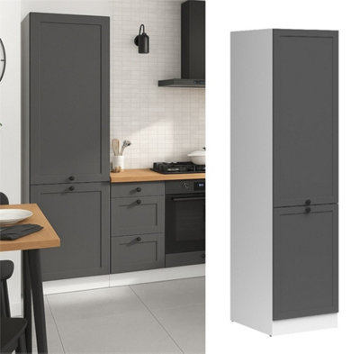 B&Q -  Kitchen Larder Unit Tall Slim Pantry Cabinet Cupboard 500mm Shaker Dark Grey Right Storage Junona