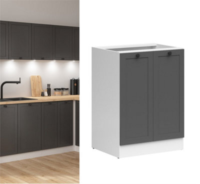 B&Q -  600mm Kitchen Base Unit 2 Door Cabinet Modern Freestanding Cupboard Shaker Dark Grey Storage Junona